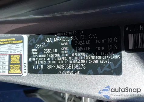 2025 Kia K4 Ex z USA, uszkodzony, nr VIN 3KPFU4DE9SE168273